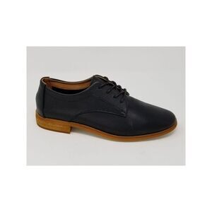 N.Y.L.A PREMIUM Womens Black Westwood Toe Stacked Heel Leather Oxford Shoes 6